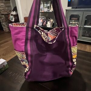 Vera Bradley Colorblock Canvas Tote Crazy Plum Purple Paisley Large